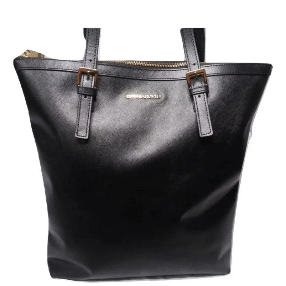 Cynthia Rowley Large Tote Bag Black Leather Saffiano Handbag